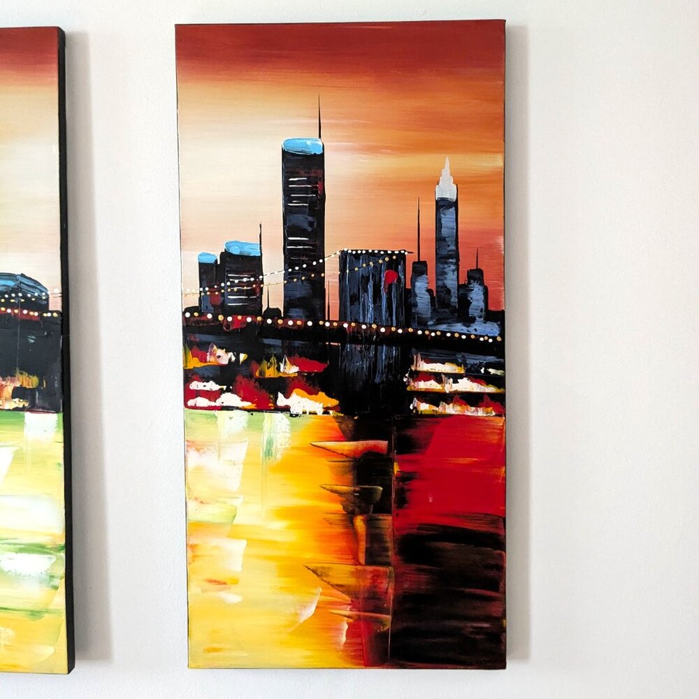 Large Abstract NYC Skyline Triptych - 3 Panel Canvas Wall Art 48x32 - New York - Picture 6 of 14